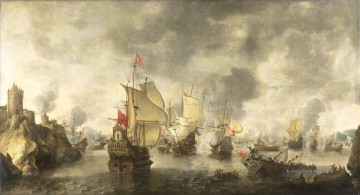Schlacht der kombinierten venezianischen und niederländischen Flotten gegen die Türken in der Bucht von Foja 1649 Abraham Beerstratenm 1656 Ölgemälde